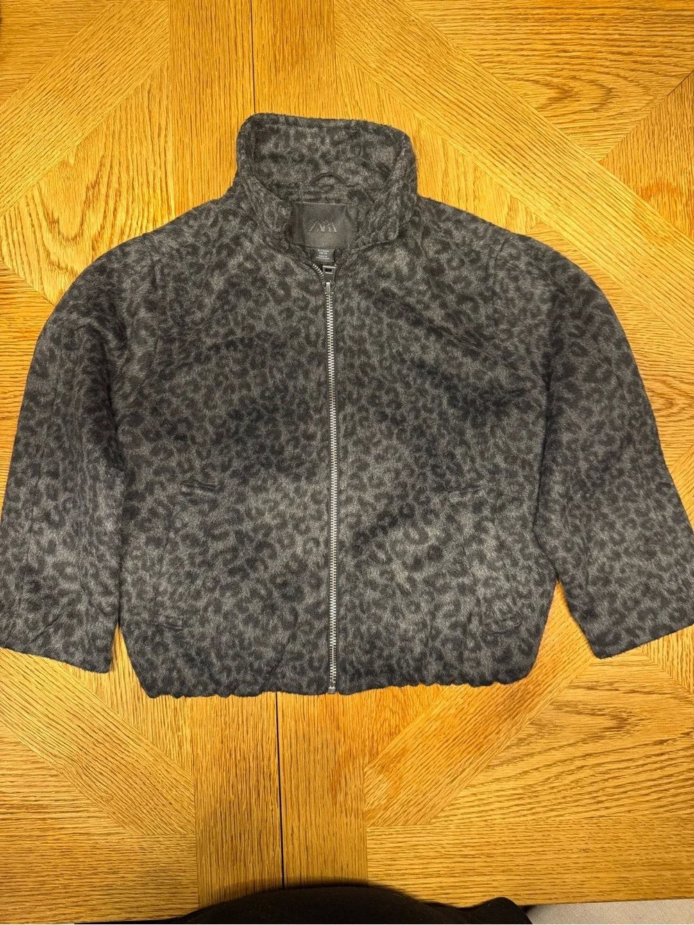 Zara Girls Charcoal Leopard Zip-Up Jacket- 6/7 Years